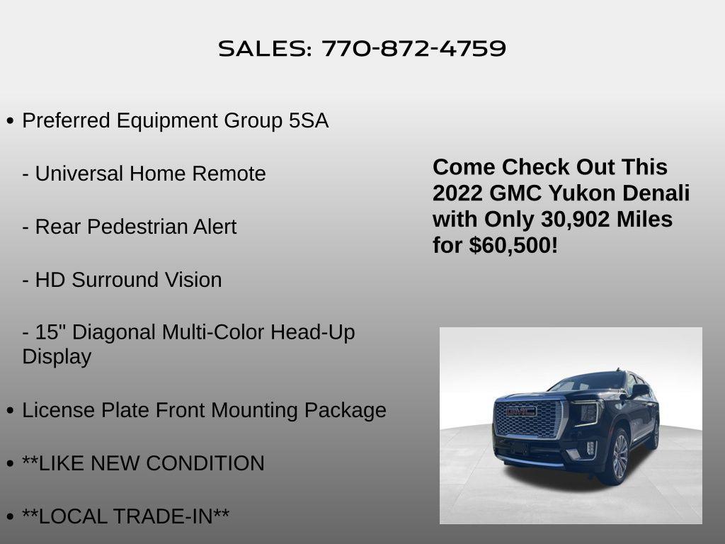 used 2022 GMC Yukon car, priced at $60,500