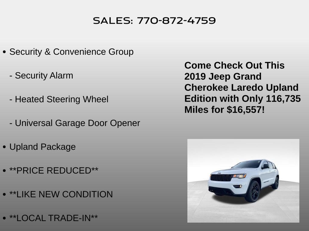 used 2019 Jeep Grand Cherokee car, priced at $16,557