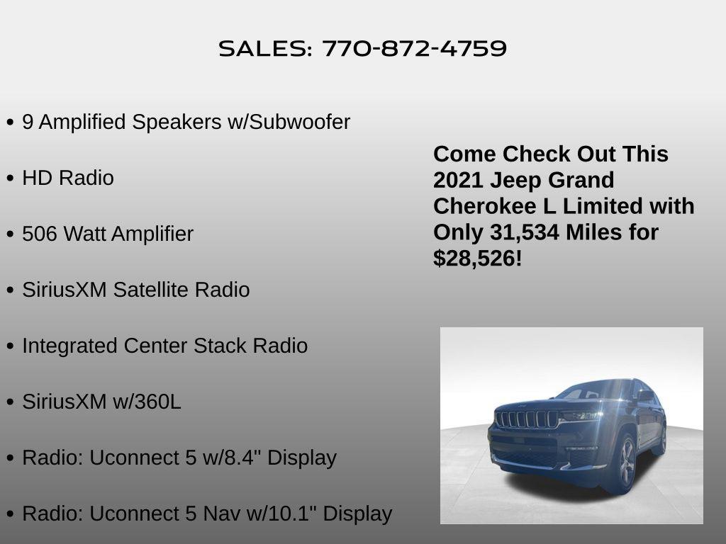 used 2021 Jeep Grand Cherokee L car, priced at $28,526