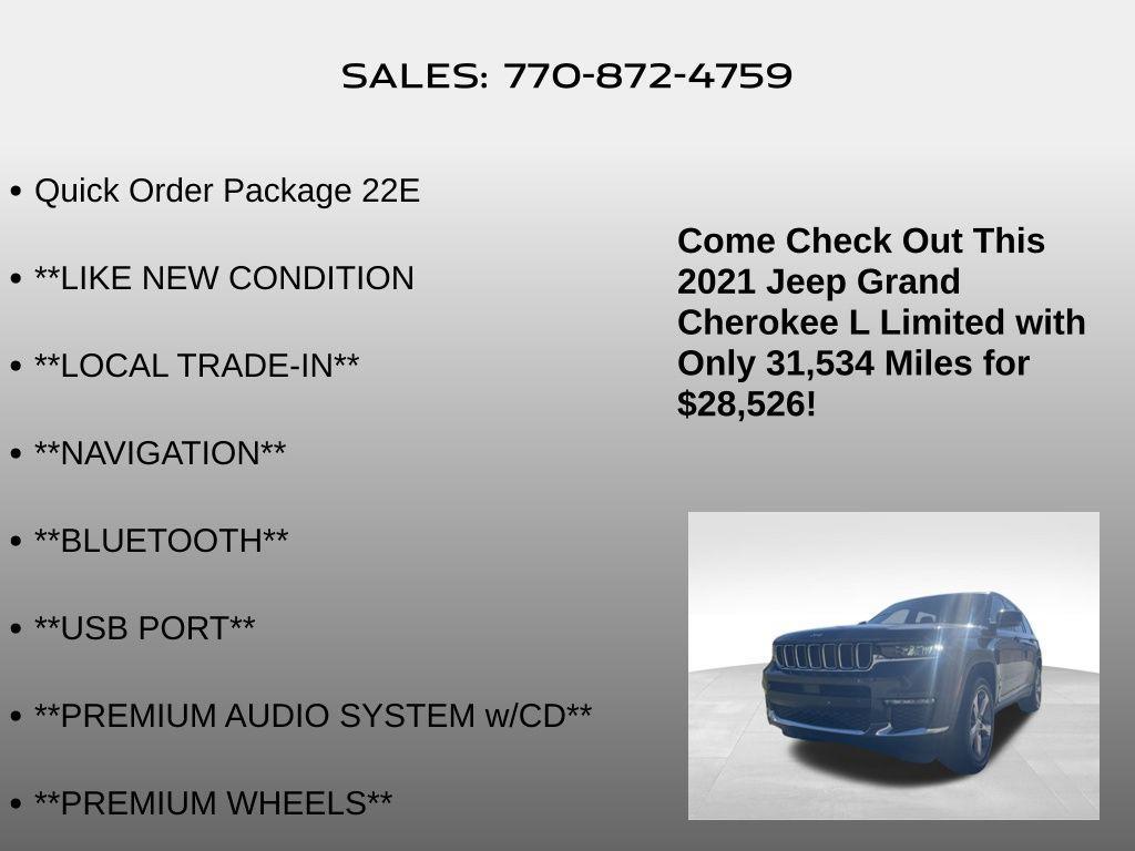 used 2021 Jeep Grand Cherokee L car, priced at $28,526