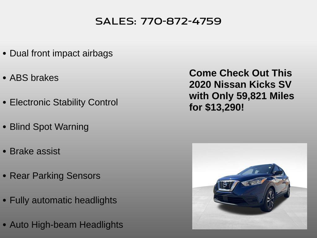 used 2020 Nissan Kicks car, priced at $13,290