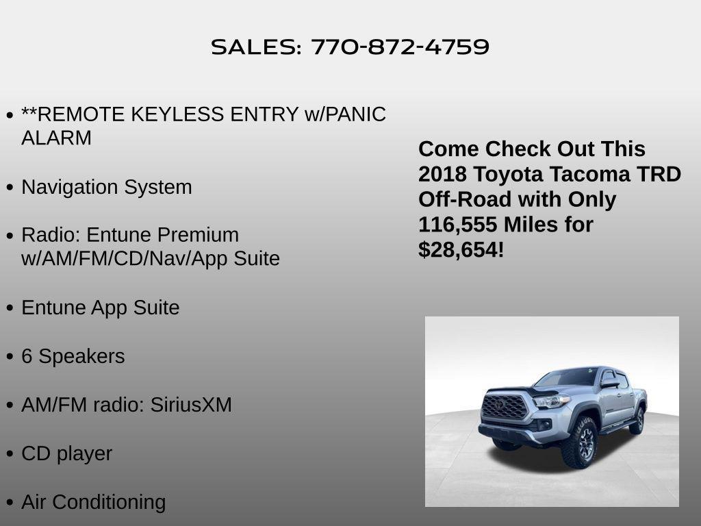 used 2018 Toyota Tacoma car, priced at $28,654