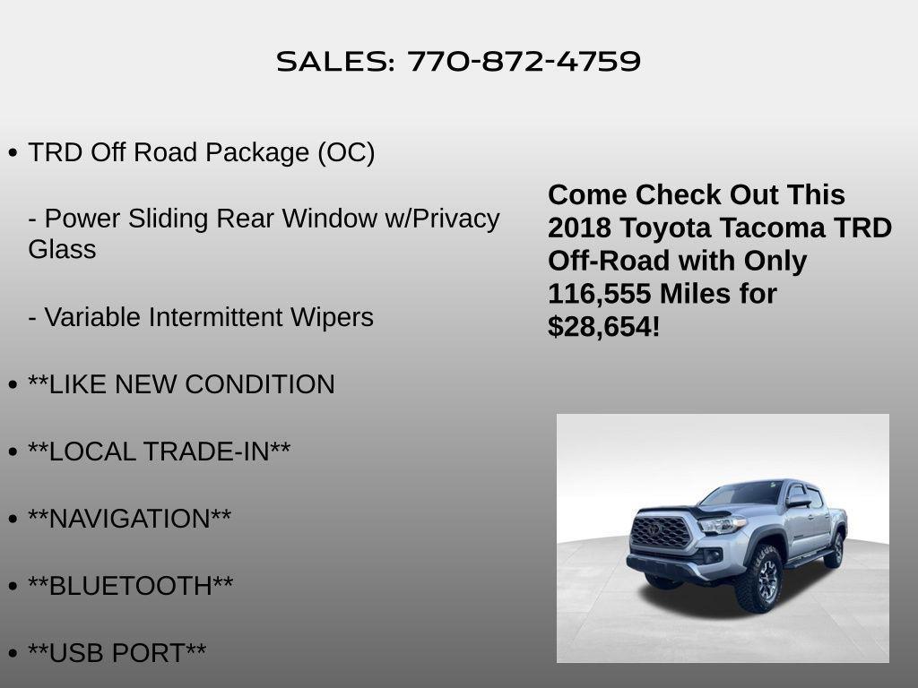 used 2018 Toyota Tacoma car, priced at $28,654