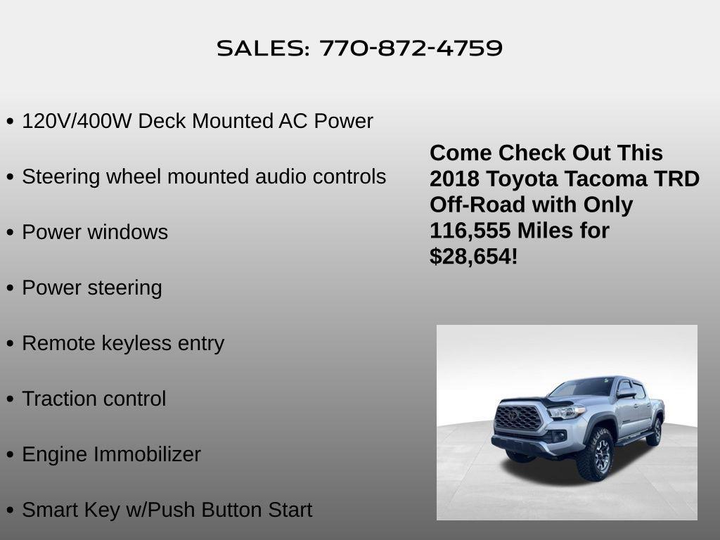 used 2018 Toyota Tacoma car, priced at $28,654