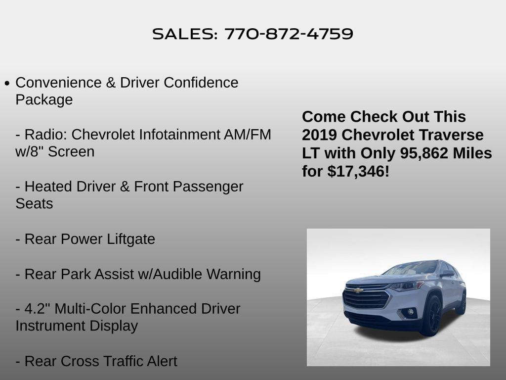 used 2019 Chevrolet Traverse car, priced at $17,346
