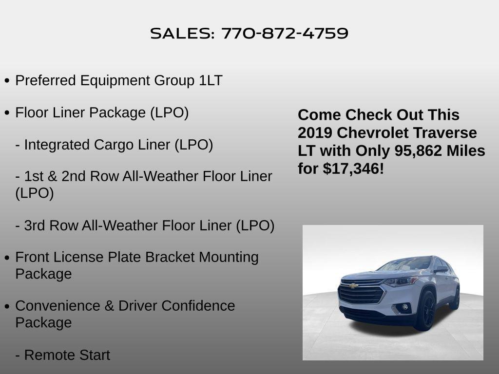 used 2019 Chevrolet Traverse car, priced at $17,346
