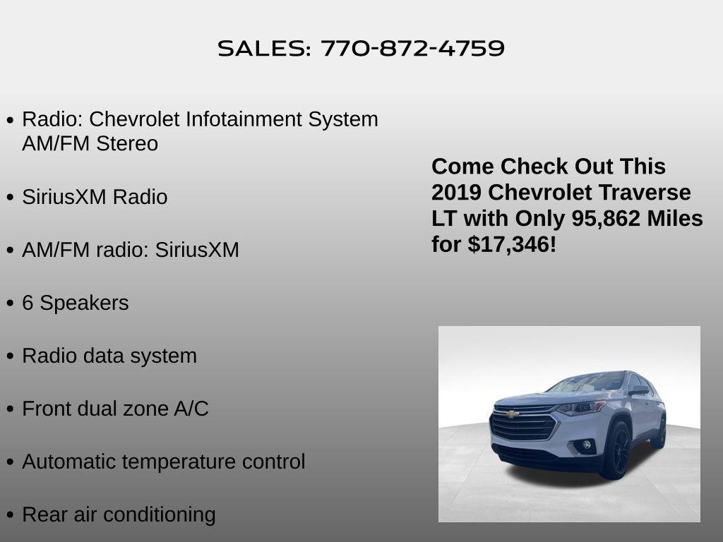 used 2019 Chevrolet Traverse car, priced at $17,346