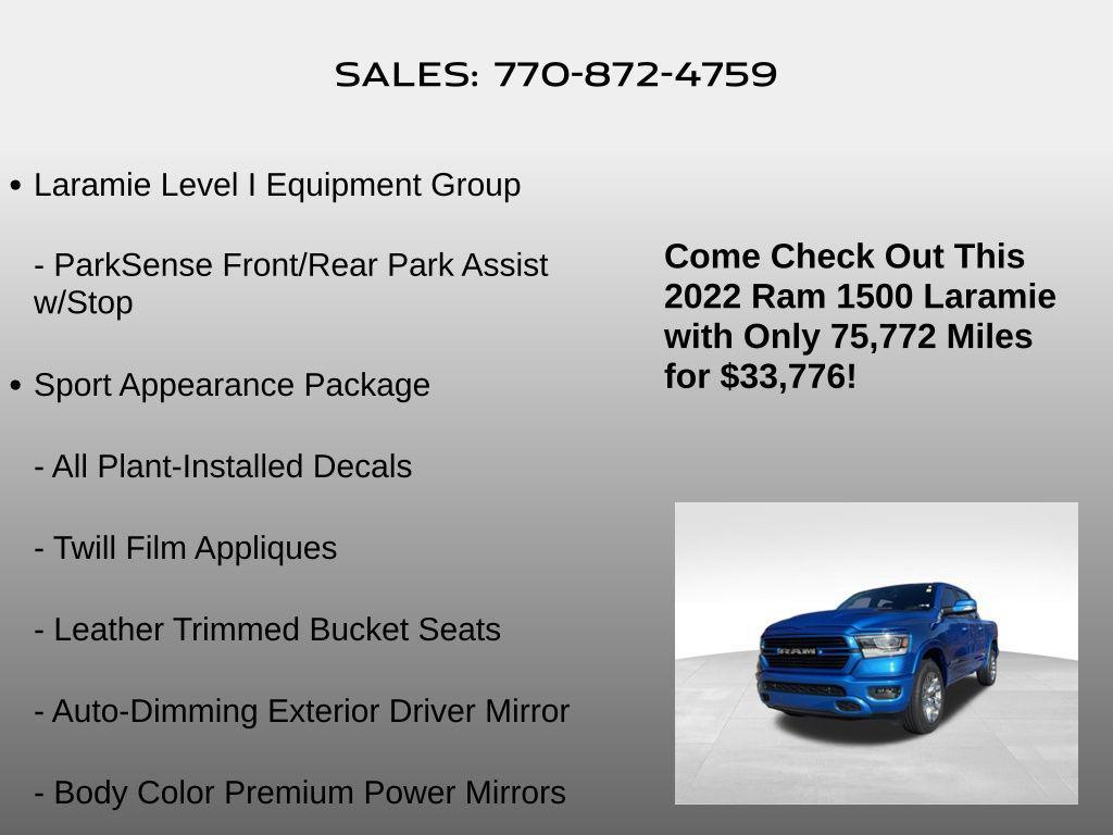 used 2022 Ram 1500 car, priced at $33,776