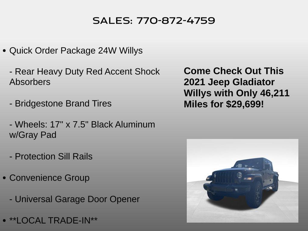 used 2021 Jeep Gladiator car, priced at $29,699
