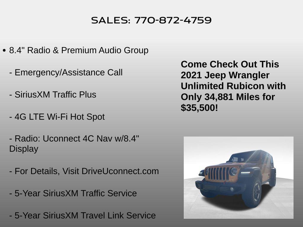 used 2021 Jeep Wrangler Unlimited car, priced at $35,500