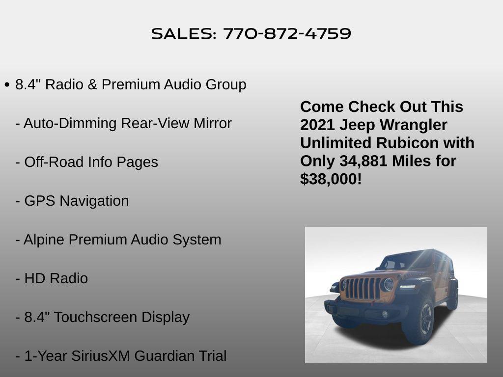 used 2021 Jeep Wrangler Unlimited car, priced at $38,000