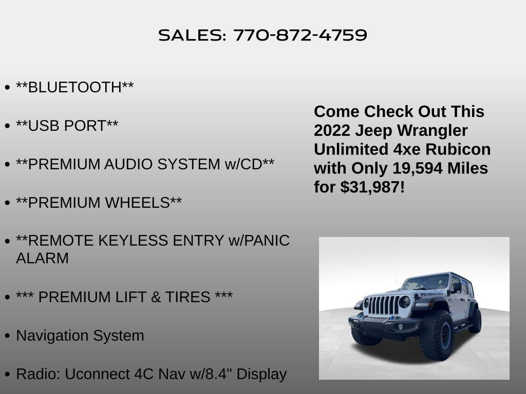 used 2022 Jeep Wrangler Unlimited 4xe car, priced at $31,987