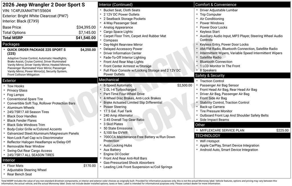 new 2026 Jeep Wrangler car, priced at $39,941