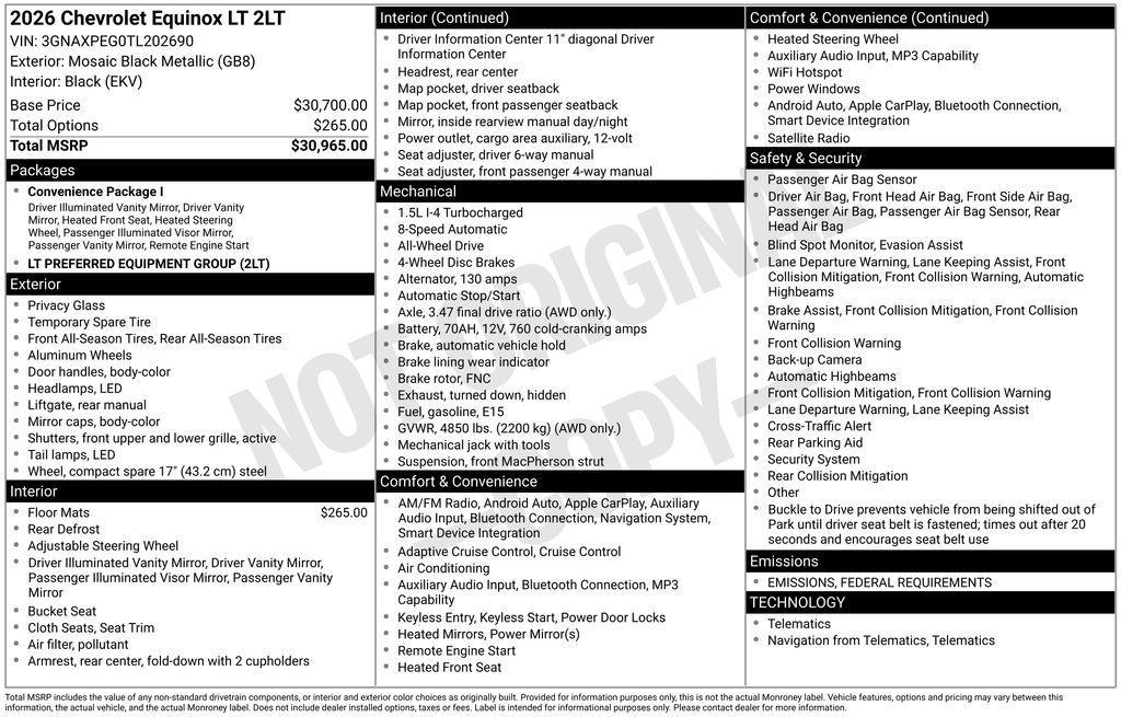 new 2026 Chevrolet Equinox car, priced at $32,260