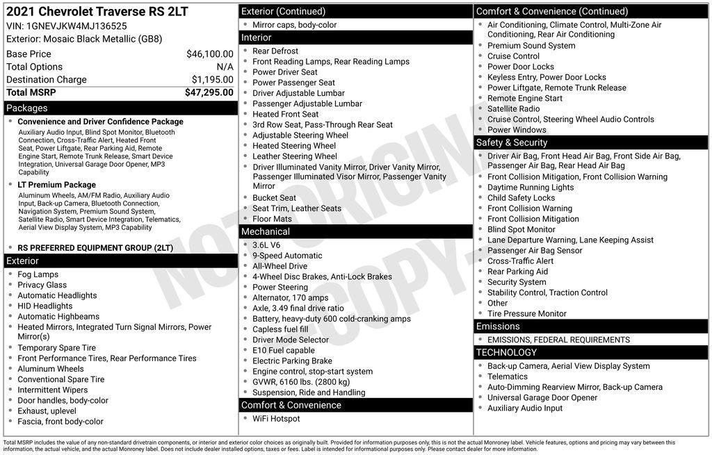 used 2021 Chevrolet Traverse car, priced at $25,849