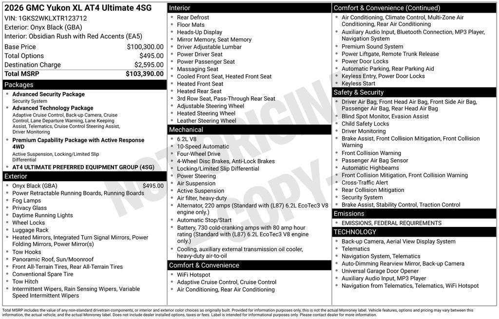 new 2026 GMC Yukon XL car, priced at $101,390