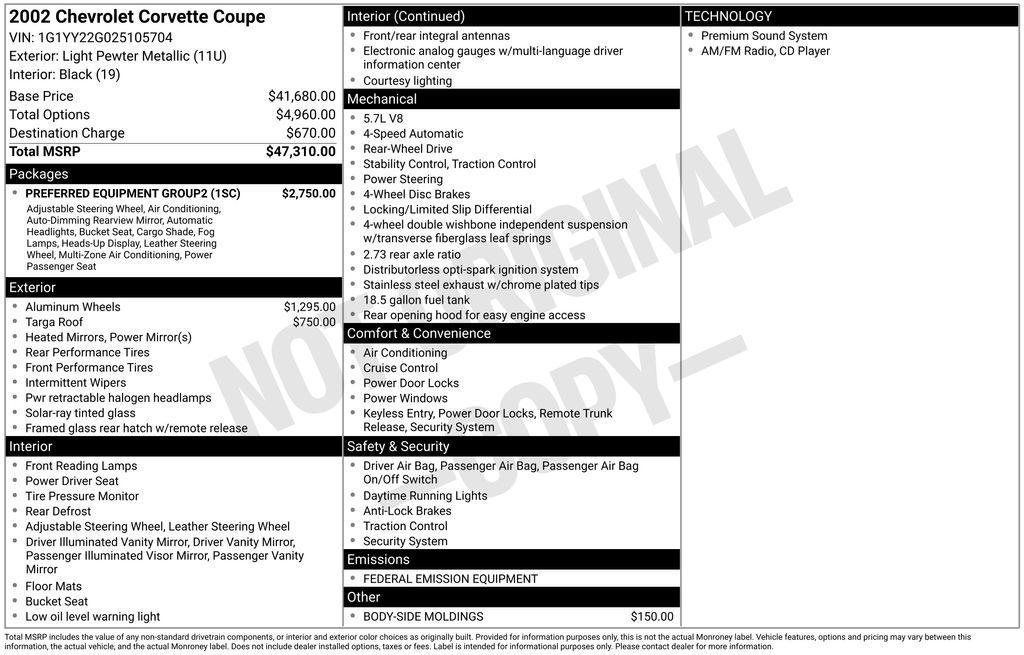 used 2002 Chevrolet Corvette car, priced at $19,642