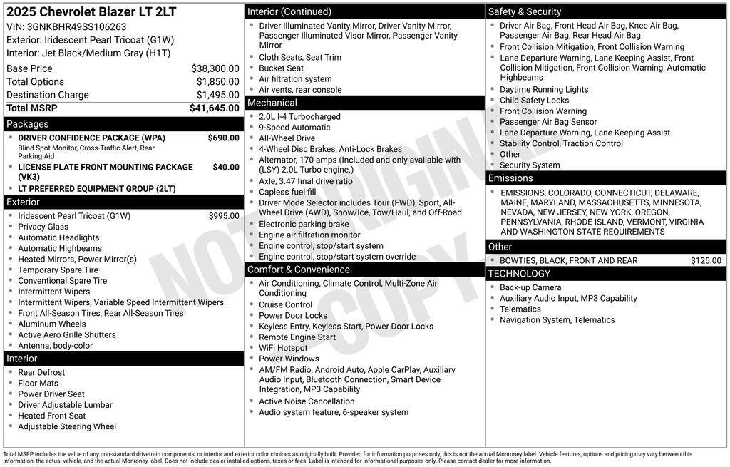 new 2025 Chevrolet Blazer car, priced at $39,000