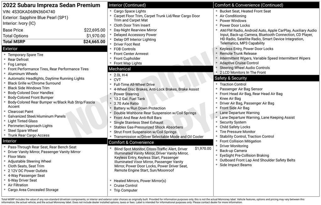 used 2022 Subaru Impreza car, priced at $16,000