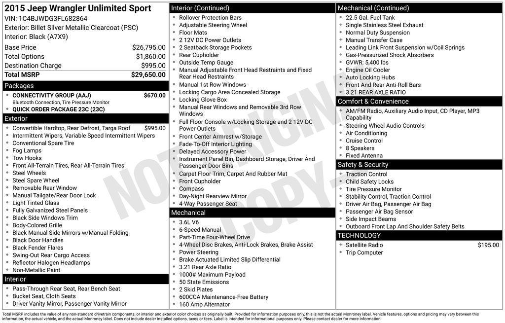 used 2015 Jeep Wrangler Unlimited car, priced at $12,455