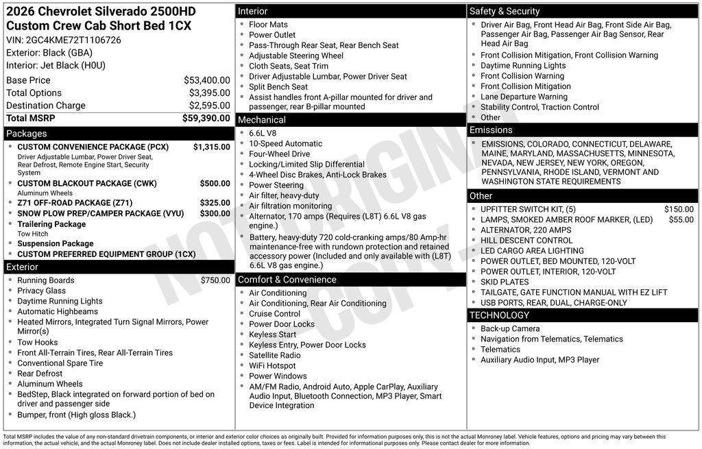 new 2026 Chevrolet Silverado 2500 car, priced at $58,240