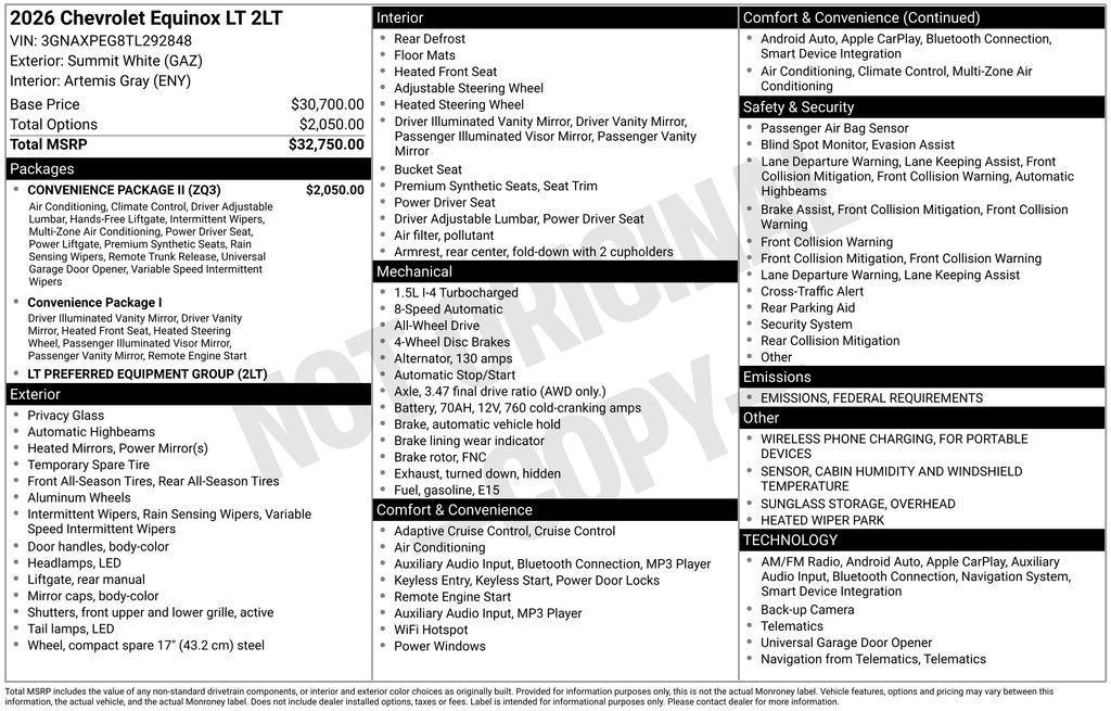 new 2026 Chevrolet Equinox car, priced at $34,545