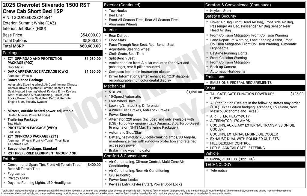new 2025 Chevrolet Silverado 1500 car, priced at $58,645