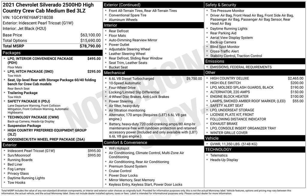 used 2021 Chevrolet Silverado 2500 car, priced at $63,500