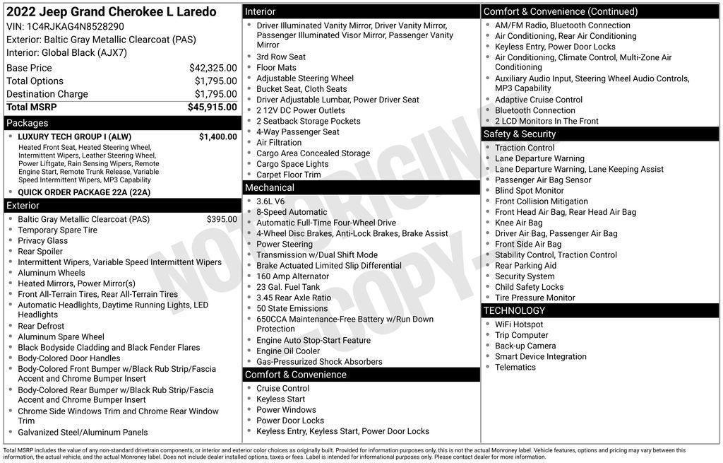 used 2022 Jeep Grand Cherokee L car, priced at $22,990