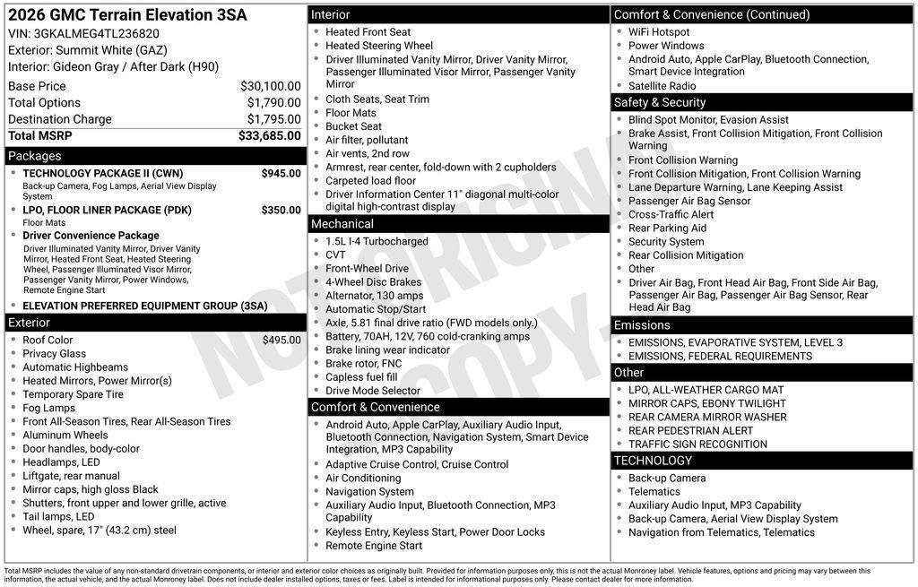 new 2026 GMC Terrain car, priced at $29,497