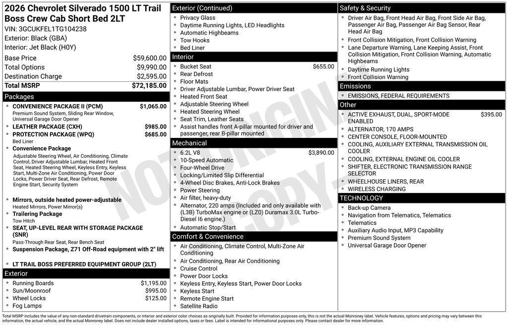 new 2026 Chevrolet Silverado 1500 car, priced at $64,737