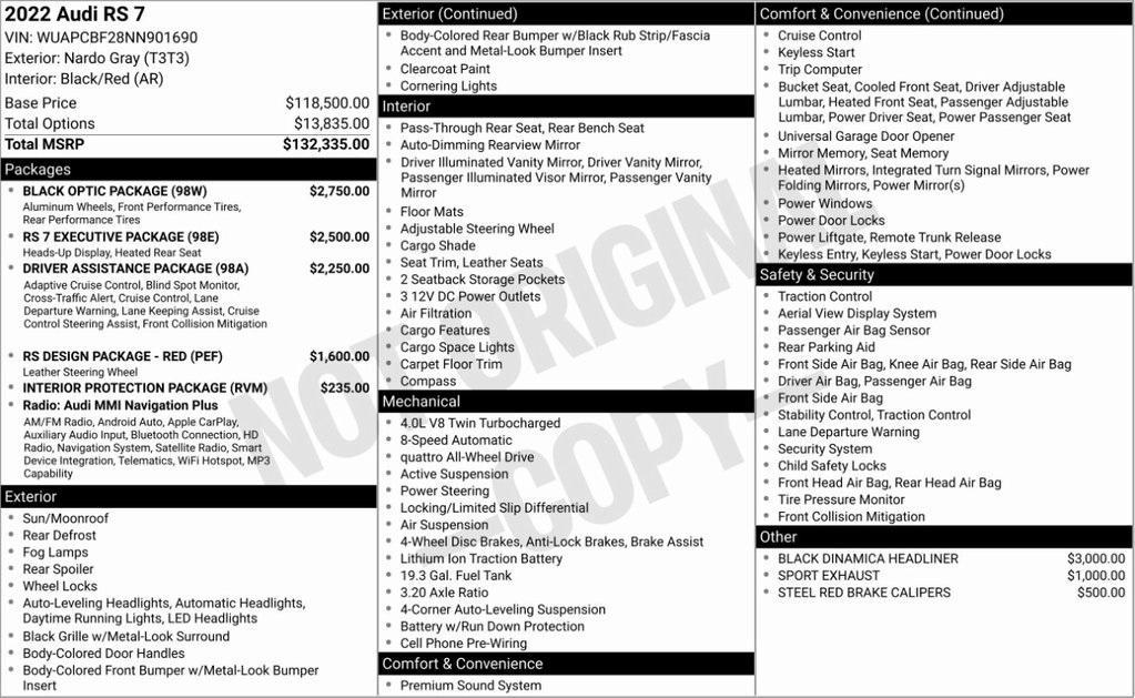 used 2022 Audi RS 7 car, priced at $84,500