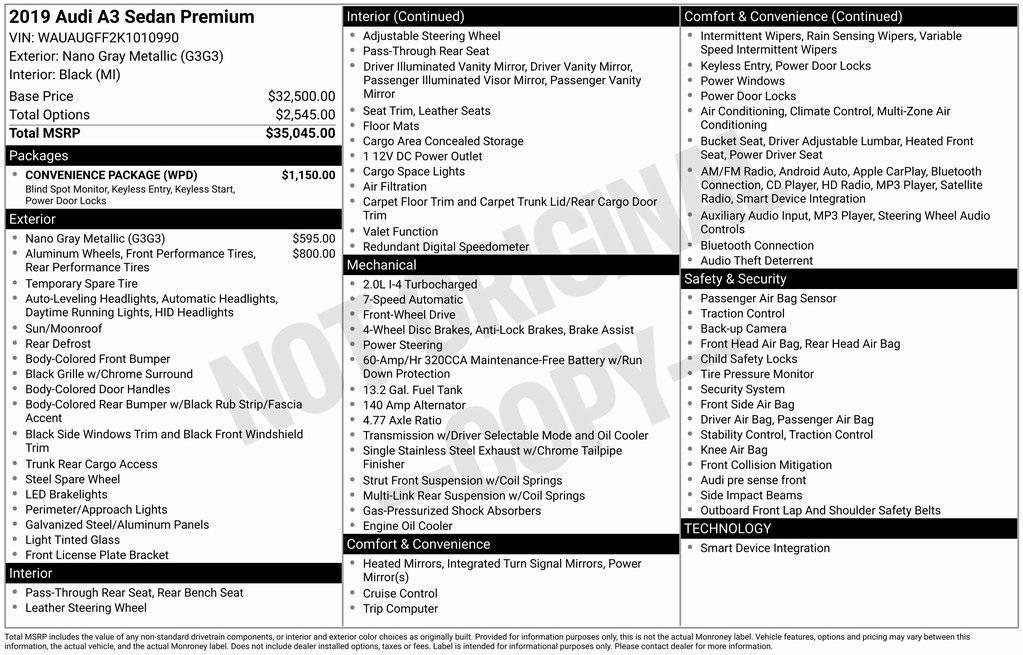 used 2019 Audi A3 car, priced at $16,750