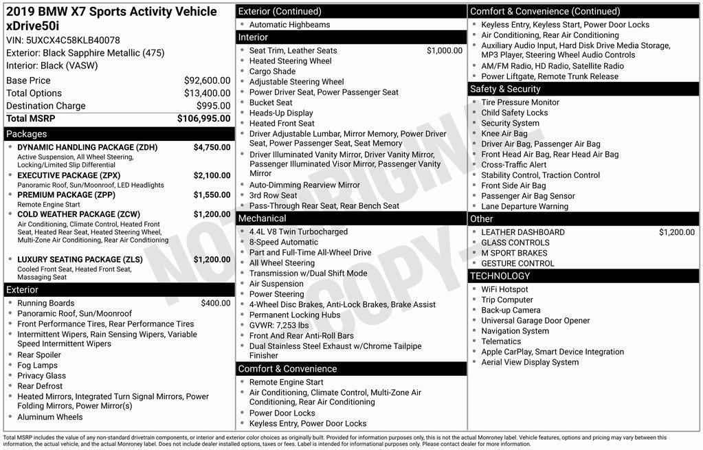 used 2019 BMW X7 car, priced at $30,695