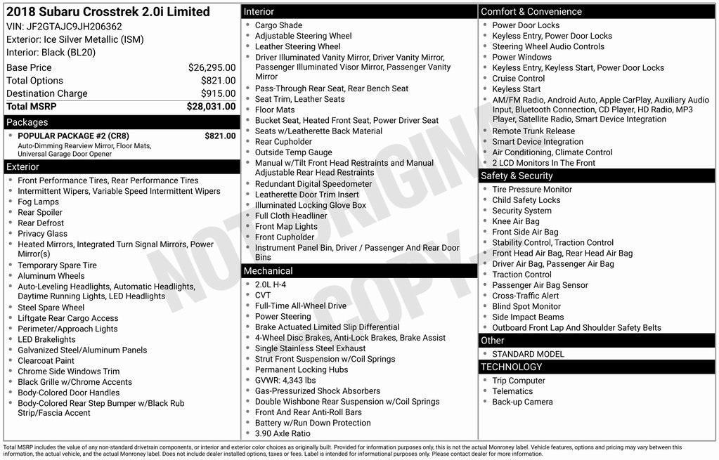 used 2018 Subaru Crosstrek car, priced at $16,897