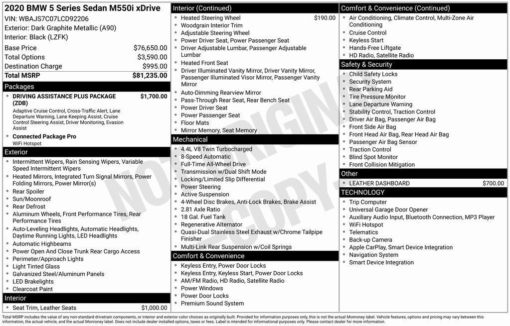 used 2020 BMW M550 car, priced at $33,500