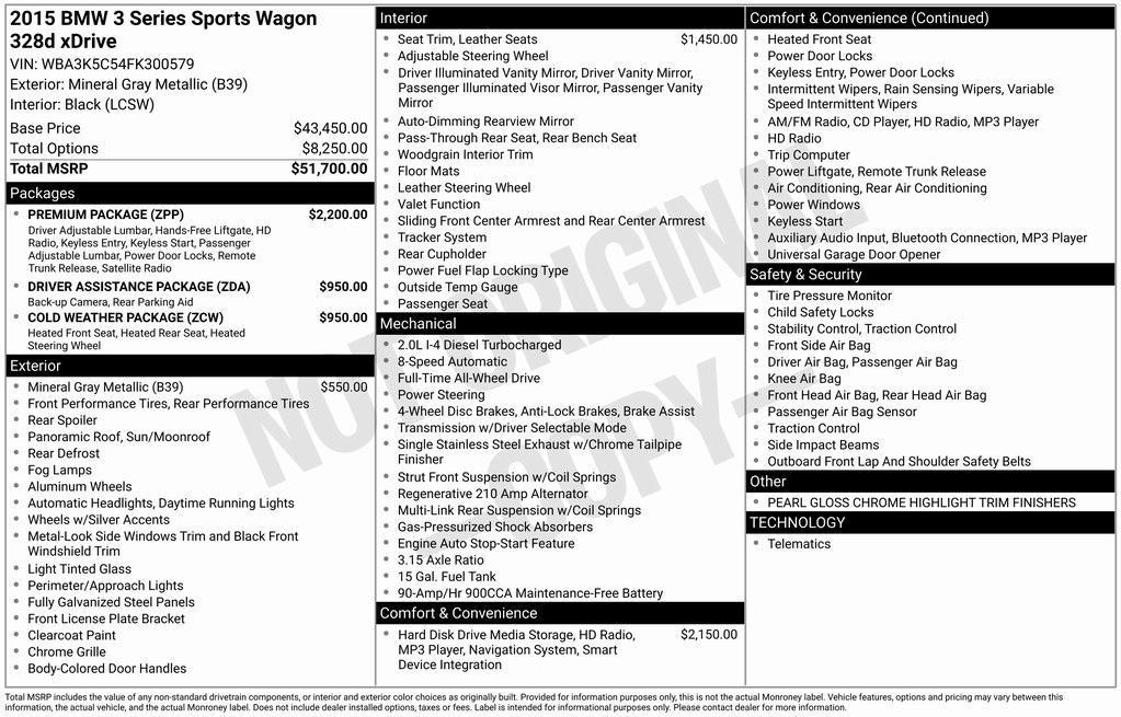 used 2015 BMW 328d car, priced at $15,000