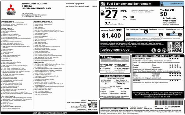 used 2019 Mitsubishi Outlander car, priced at $13,500