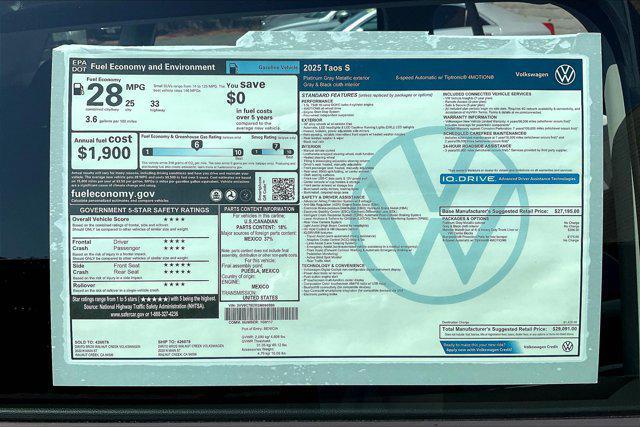 new 2025 Volkswagen Taos car, priced at $29,091