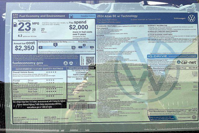 new 2024 Volkswagen Atlas car, priced at $47,346