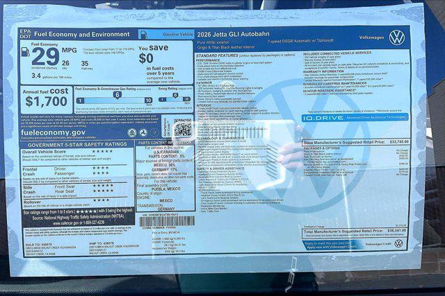 new 2026 Volkswagen Jetta GLI car, priced at $36,541