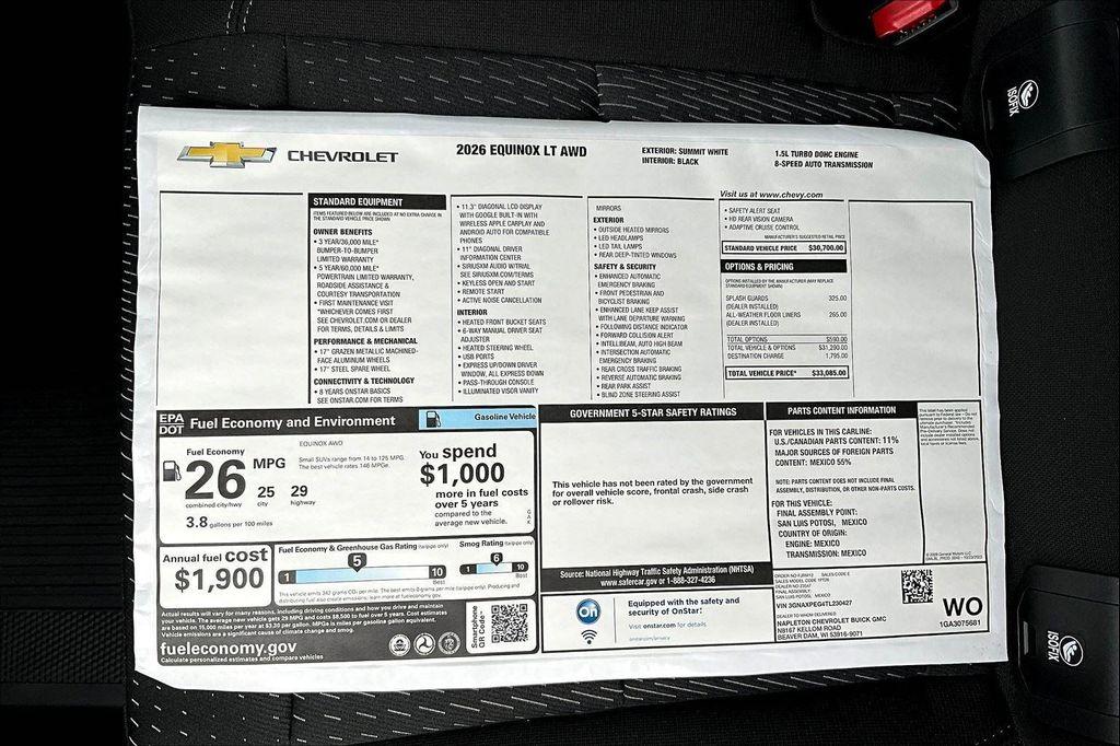 new 2026 Chevrolet Equinox car, priced at $31,085