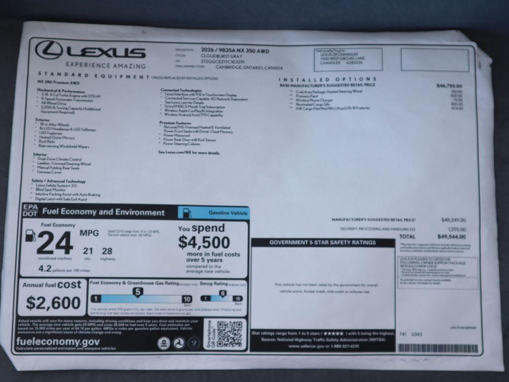 new 2026 Lexus NX 350 car, priced at $49,544