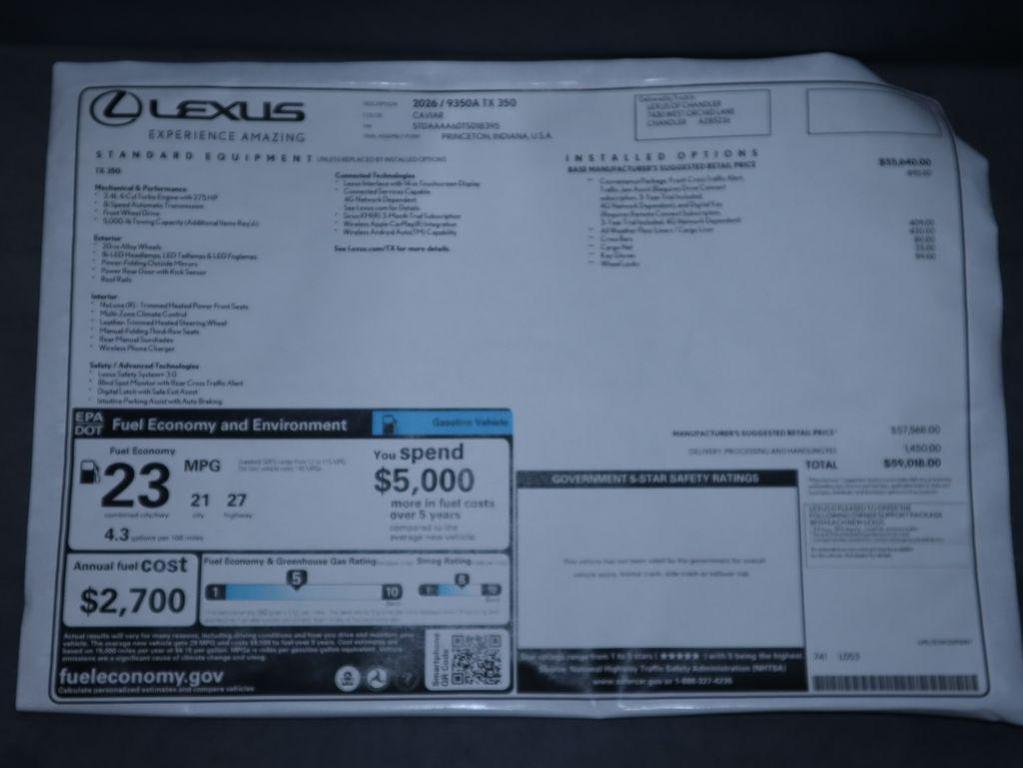 new 2026 Lexus TX 350 car, priced at $59,018