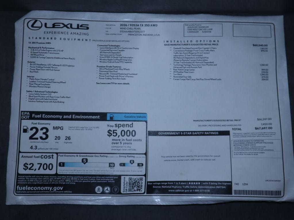 new 2026 Lexus TX 350 car, priced at $67,697