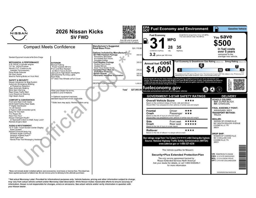 new 2026 Nissan Kicks car, priced at $24,871