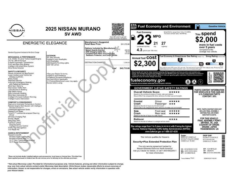 new 2025 Nissan Murano car, priced at $31,617