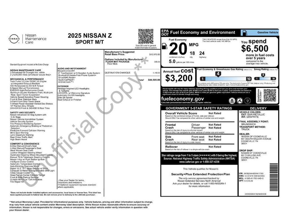 new 2025 Nissan Z car, priced at $35,894