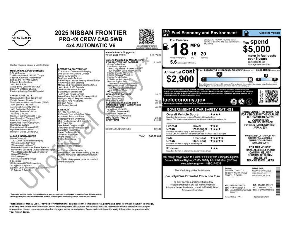 new 2025 Nissan Frontier car, priced at $39,070