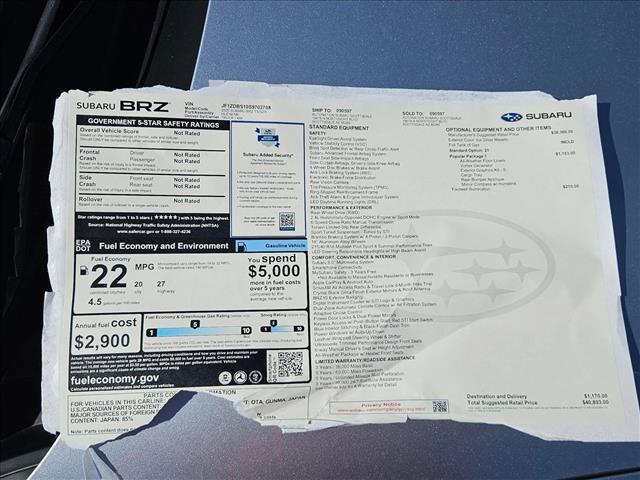 new 2025 Subaru BRZ car, priced at $39,893